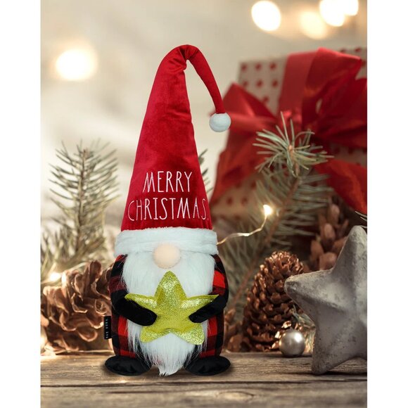 Rae Dunn Merry Christmas Plush Santa Gnome with Gold Sequin Star - Picture 1 of 4